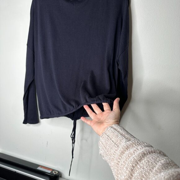French Connection Drawstring Hem Silk Blend Long Sleeve VNeck Navy Sweater L - Picture 7 of 13